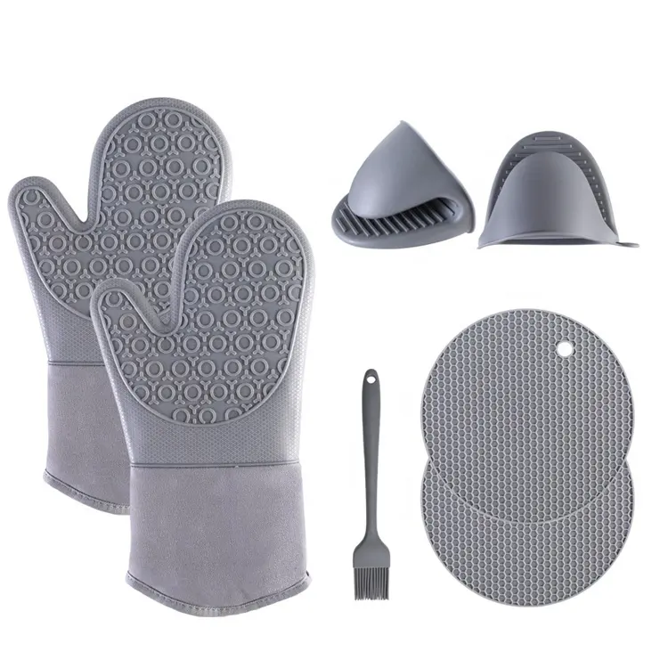 Sıcak satış paketi 7 ısıya dayanıklı fırın eldiveni ve Pot tutucu setleri fırın eldivenleri mutfak tutacak seti