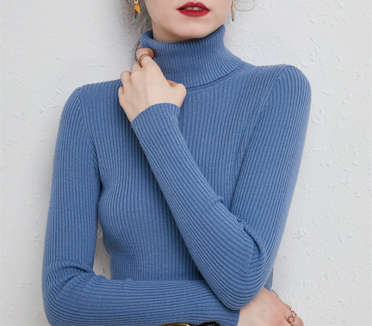 Женский свитер на заказ, водолазка, женские свитеры из смеси шерсти в рубчик с высоким воротом, облегающий вязаный пуловер для девушек, свитер
