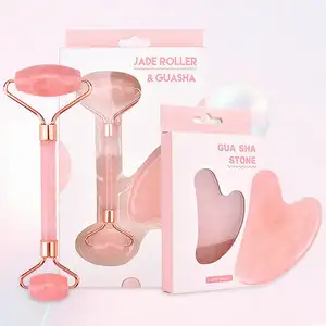 Gua Sha-Rodillo de Jade rosa de alta calidad, conjunto de herramientas de belleza Facial, herramientas de masaje para el cuidado de la piel, venta al por mayor