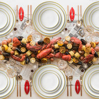 Service d'assiettes modernes en porcelaine fine avec bord doré, écologiques, sans BPA, durables, compatibles micro-ondes, pour mariage