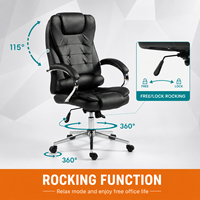 Chaise de bureau ergonomique à dossier haut et coussin épais en cuir PU noir, chaise de direction pour bureau à domicile