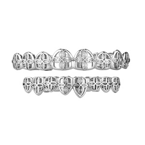 Nuovo Arrivo Grillz a 8 Denti a Forma di Foglia con Micro Pavé di Zirconi, Stile Raddrizzatore Dentale, Grande, Oro, Cool, Vampiro, Halloween - Product Image 2