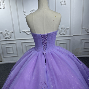 Purple <b>Glitter</b> Lace Appliqued Chiffon <b>Ball</b> Gown Natural Sweetheart Neck Watteau Train Vintage Built-in Bra Evening Party Dresses - Product Image 3