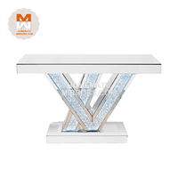 Grande table console argentée de luxe contemporaine à miroir avec diamant écrasé Bling pour le salon