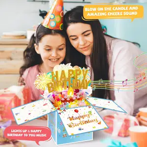 Large Pop Up Birthday Cards With Blowable Lights And Music Funny Happy Birthday Cards 3D Greeting Cards