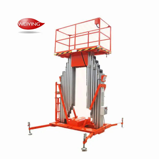 प्लग-इन प्रकार इलेक्ट्रिक एलम वर्किंग लिफ्ट टेबल 10 मीटर ऊंचाई 130 किलोग्राम भार भार भार उठाने की क्षमता को ले जाने वाली लिफ्ट जनशक्ति आकार में छोटा है