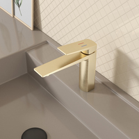 Robinet de lavabo à poignée unique en or brossé, eau chaude et froide, lavabo de salle de bain avec noyau de valve en céramique, matériau en laiton