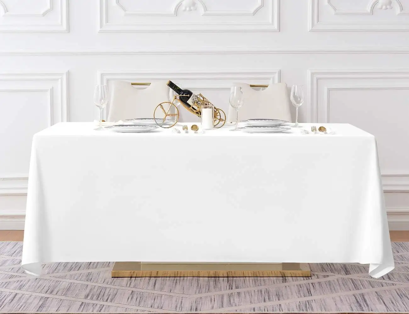 90x132 inç dikdörtgen masa örtüsü yıkanabilir Polyester beyaz parti ziyafet düğün masa örtüleri olaylar için