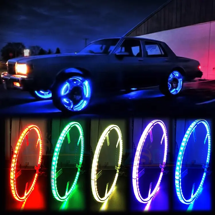 4pcs 15.5" LED Wheel Ring Kit RGB Smartphone Controlled Car Wheel LED Light With Brake And Turn Signal Light For Car Tire Light