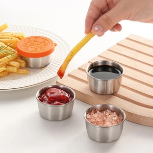 6PC/<b>Set</b> 304 Stainless Steel Dipping Sauce Cups Food Containers Reusable Salad Dressing Container Silicone Stretch Lids Leakproof - Product Image 3
