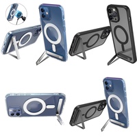 Casing Magnetik Transparan untuk iPhone 16 Pro Max 17 Air 15 14 13 12 11 Plus, Penutup iPhone Bening dengan Penyangga