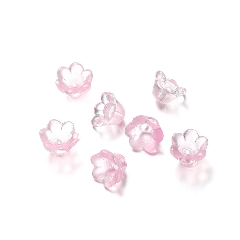 Glass Flower Beads - Transparent Pink