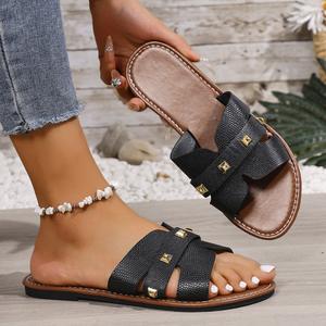 Sandalias Planas de Verano 2026 para Mujer, Color Sólido, Talla Grande, Punta Cuadrada, Ligeras, Antideslizantes, Casuales para Exteriores - Product Image 6