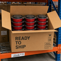 Boîte de conservation alimentaire ronde en plastique rouge et noir de qualité supérieure 450-120, sans BPA, bac de préparation de repas jetable