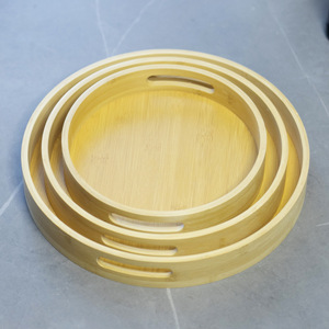 Bamboo <b>Round</b> Tea Tray With Teacup And Bottle Holder For Dining <b>Table</b> Asian Zen Style Simple Design - Product Image 2