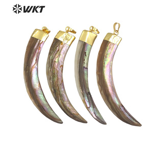 WT-JP063 Pisau Besar Bentuk Cangkang Abalon dengan Tutup Emas Panjang Bulan Wanita Kalung Liontin Cangkang Laut Alami Liontin Tanduk - Product Image 2