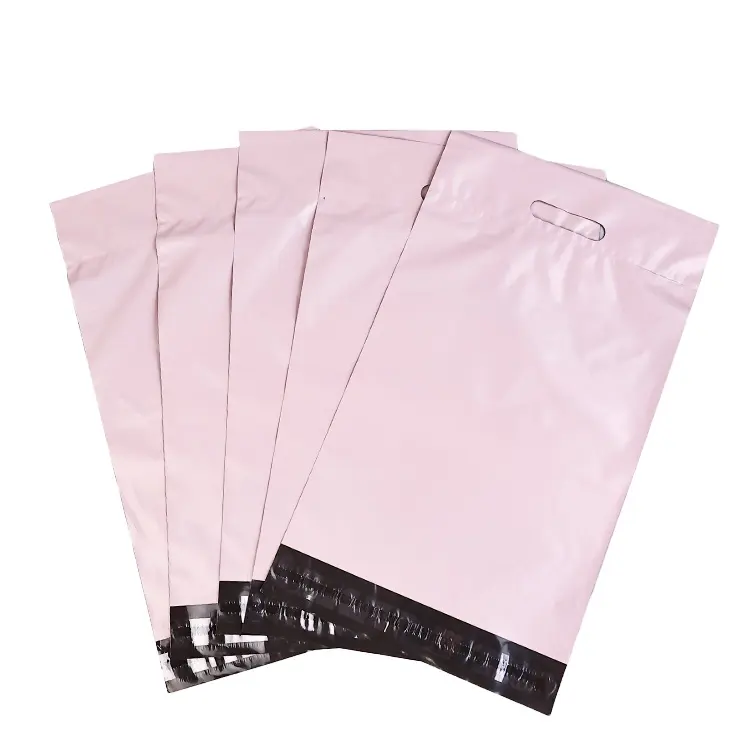 Bolsa de comercio electrónico con cremallera rosa, blanca y azul, pequeña bolsa de ropa gruesa con serigrafía, entrega en mano y opciones al por mayor