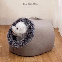 Couverture d'hiver épaissie pour animaux de compagnie, abri portable pour chien et chat, maison fermée chaude pour chat, en tissu à motif animalier, fournitures pour animaux de compagnie