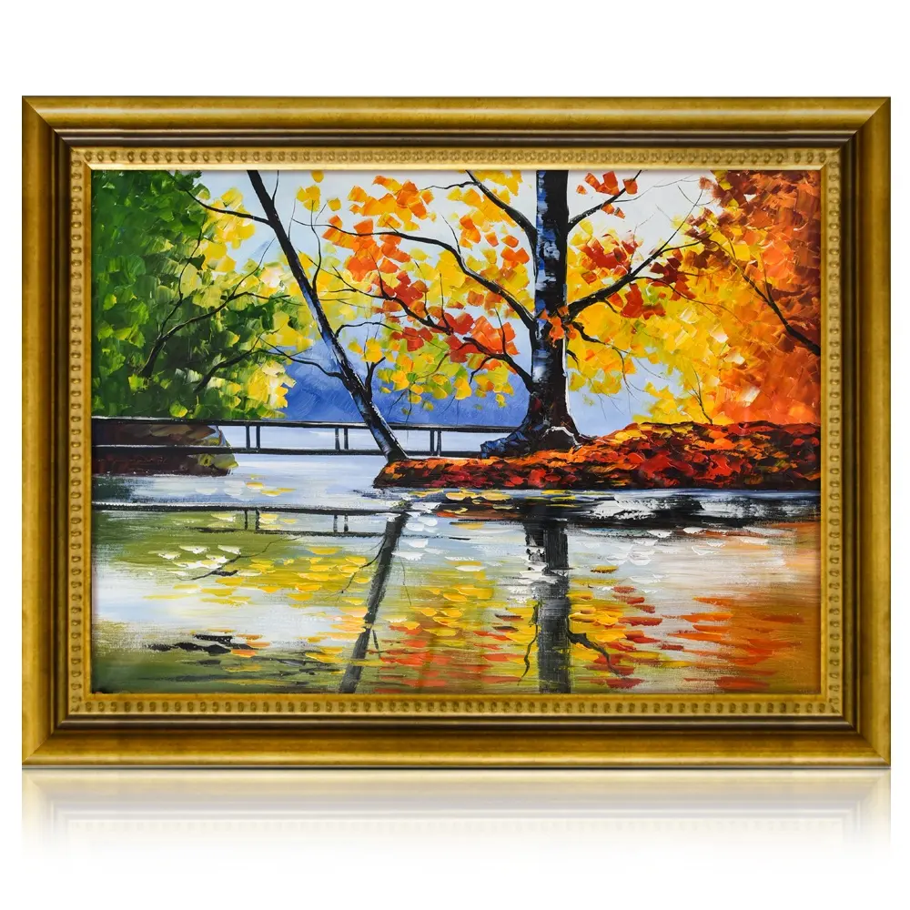 الجملة الجدار الديكور الملونة شجرة الطبيعة الخريف مشهد مؤطرة لوحة زيتية قماشية