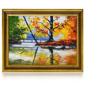 Toile de peinture à l'huile colorée pour décoration murale, arbre naturel, paysage d'automne, vente en gros,