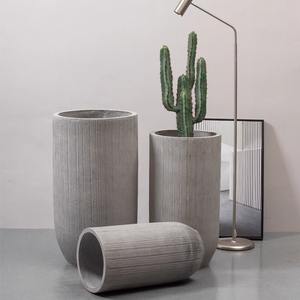 <span class=keywords><strong>Maceta</strong></span> Alta <span class=keywords><strong>Redonda</strong></span> de Cemento con Grano Vertical para Interiores y Exteriores, <span class=keywords><strong>Maceta</strong></span> de Magnesio para Paisajismo - Product Image 2