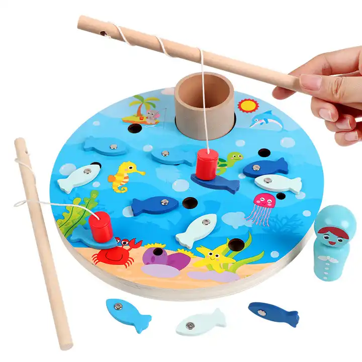 two in one magnetic wooden fishing