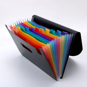 A4 Custom ized Logo Plastic File Folder mit 12 Rainbow Pockets Document Organizer mit Stoff kante