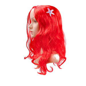 Peluca Larga De Sirena Roja Para Niña: Pelo Sintético, Talla única, Ajuste Elástico, Complemento Perfecto Para Disfraces