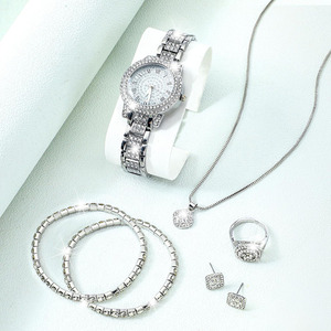 Set di 7 Pezzi di Lusso con <span class=keywords><strong>Orologio</strong></span> e <span class=keywords><strong>Bracciale</strong></span> da <span class=keywords><strong>Donna</strong></span>, Elegante Set di Gioielli con Strass <span class=keywords><strong>per</strong></span> San Valentino, <span class=keywords><strong>Orologio</strong></span> al Quarzo e <span class=keywords><strong>Bracciale</strong></span> da Polso Femminile - Product Image 4