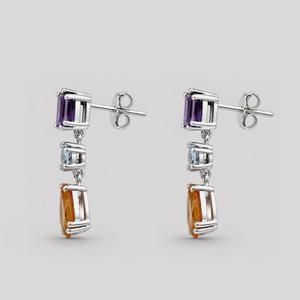 Citrine 925 Sterling <b>Silver</b> Earring - Three-Tier Multi-Gemstone Dangle <b>Studs</b> - Product Image 6