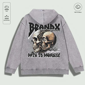 Sudadera con Capucha 100% Algodón Lavado con Estampado Gráfico de Calavera de la Marca X Studios, <span class=keywords><strong>Camino</strong></span> <span class=keywords><strong>al</strong></span> Paraíso, Varios Colores - Product Image 1