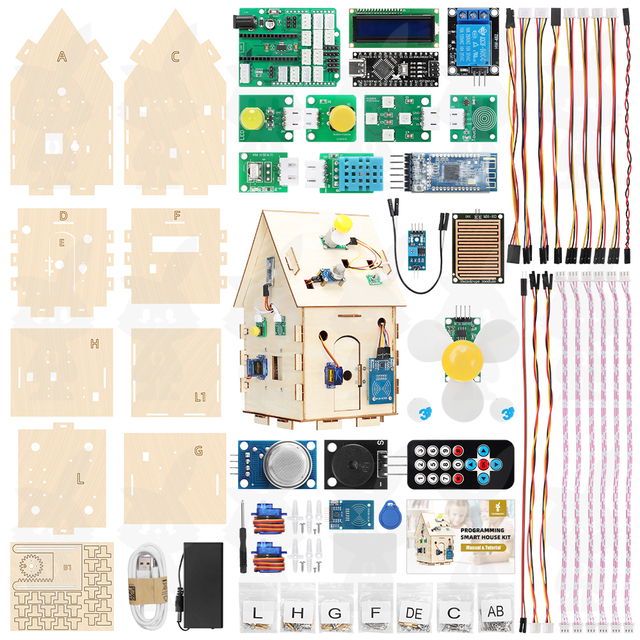 Tscinbuny DIY IoT Smart Home Programming Kit, Wireless APP Remote Control Multi-Module Electronic Assembly Set for STEM Projects
