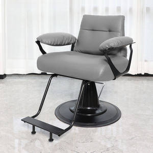 Fauteuil de barbier hydraulique noir moderne avec revêtement en cuir PU, pivotant à 360 degrés et base ronde, pour usage commercial en salon de coiffure - Product Image 2