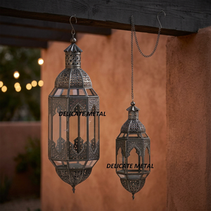 Lanterne suspendue marocaine en métaux délicats, métal et verre, style antique, lampe décorative pour Noël et la maison DL-011 - Product Image 2