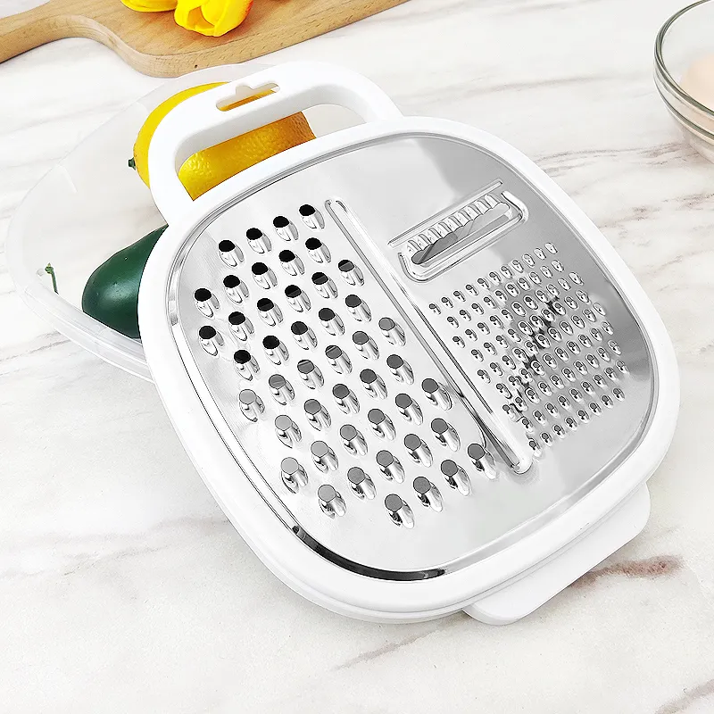 Multifunktion ale 3-in-1-Edelstahlreibe mit Behälter Küche Gemüse Knoblauch Ingwer Käse Slicer Reibe