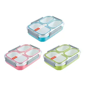 Grosir Homio Tedemei PP Plastik Terisolasi 1350 Ml Kotak Makan Siang Bento Luar Ruangan dengan Tutup Siswa 3 Kompartemen Wadah Makanan