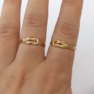 Высококачественное минималистичное стандартное кольцо, ювелирные изделия, 14 К Позолоченные двойные узлы, обручальные кольца обещания - Product Image 6