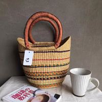 Panier en osier Bolga tressé à la main en jonc de mer et en jacinthe d'eau, décoratif, avec poignée, pour le rangement, vente en gros, artisanat