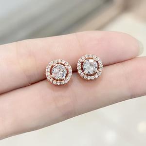 Wholesale 15 Years Gold Color Iced Out CZ <b>Round</b> Stud <b>Post</b> Bling Cubic Zircon Women Earrings 2023 Fashion Jewelry - Product Image 3