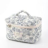 Tas kosmetik portabel katun berlapis kapasitas besar dengan penutup ritsleting Logo pola bunga cantik untuk penggunaan perjalanan siswa