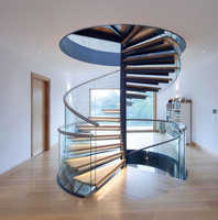 Escalier en colimaçon moderne en bois massif avec garde-corps en verre, pour appartement et hôtel, colonne centrale en acier au carbone, idéal pour petits espaces