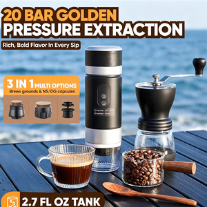 เครื่องชงกาแฟเอสเพรสโซแบบพกพา 4-in-1 แรงดัน 20 บาร์ พร้อมระบบทำความร้อนในตัว แบตเตอรี่ถอดได้ เหมาะสำหรับการตั้งแคมป์ ท่องเที่ยว และในรถยนต์ - Product Image 1