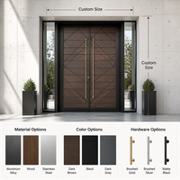 Porte d'entrée en bois grainé haute résistance anti-corrosion avec panneaux latéraux vitrés, poignées dorées brossées, étanche, taille personnalisée pour villa
