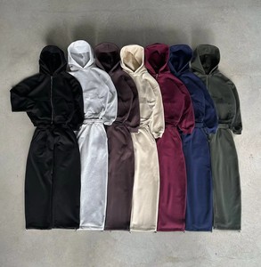 Custom Quality Two Pieces Sets Vintage Blank Hoodie And Sweatpants Sweat Track Suit Gym Zip Up Baggy Oversize Plain <strong>Tracksuit</strong> - Product Image 1
