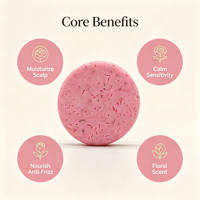 Shampooing solide à la rose naturelle, sans plastique, zéro déchet, anti-frisottis, nourrissant, shampooing solide floral pour cheveux secs, sensibles et abîmés