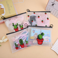 Dessin animé Cactus fermeture éclair PVC fichier sac Transparent étanche étudiant sac de rangement pour bureau papeterie vêtements étudiant information