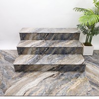Carreaux de sol et d'escalier en porcelaine veinée marbrée bleue, beige, grise et blanche, brillants, antidérapants, rectangulaires, pour intérieur, vente en gros, OEM
