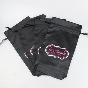 Benutzer definierte schwarze <span class=keywords><strong>Satin</strong></span> Kordel zug Taschen mit Logo gedruckt leichte wieder verwendbare Geschenk beutel für Schmuck Verpackung und Lagerung - Product Image 2
