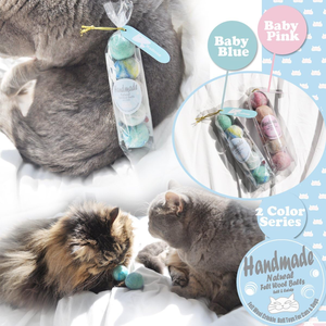 Palla di gatto in lana di feltro con erba gatta e campana, naturale fatta a mano (Baby Blue (5 unità)) - Product Image 4