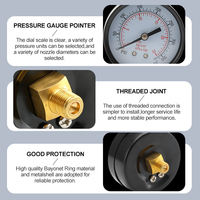 0-25Bar Bourdon Tube Air Pressure Gauge Back Connection Brass Thread Black Steel Case Glass Window 1.6% Accuracy Customizable